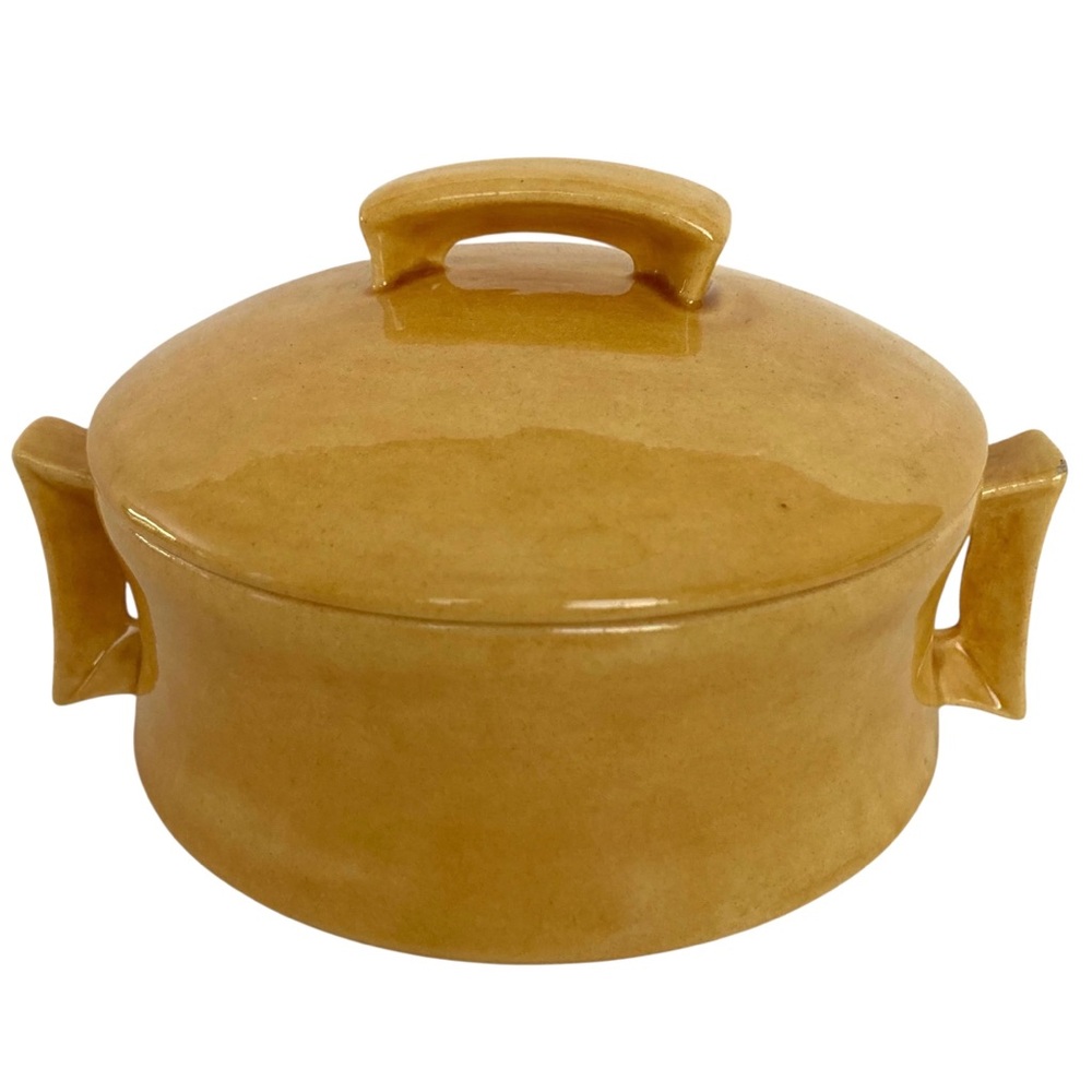 Small Vintage Yellow Ceramic Casserole Crock Trinket Dish